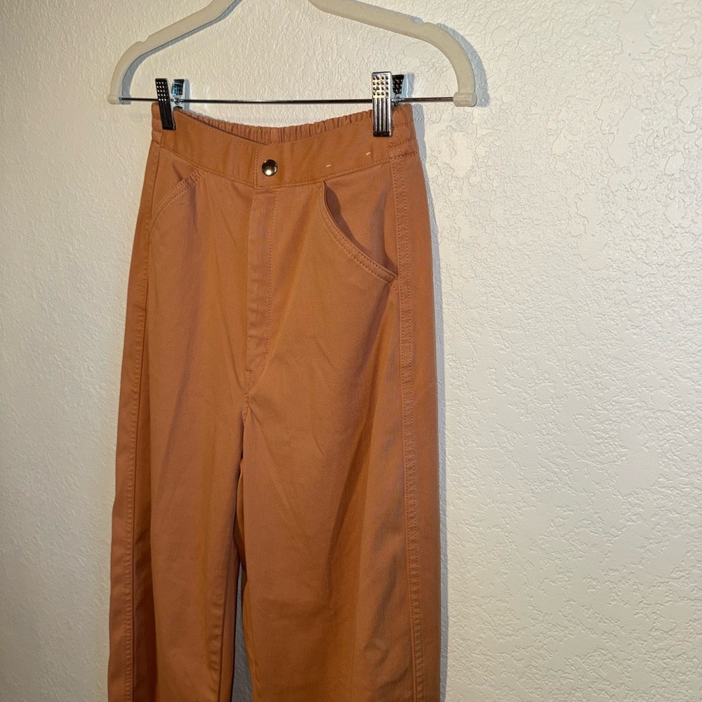 Uniqlo High Waist Orange Wide Leg Twill Casual Pants Size XS Gently Used - Picture 4 of 8